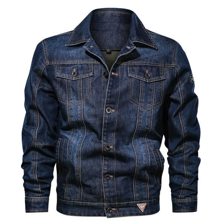 Men's denim trucker jacket with padded lining and distinctive decorative seams Mune Fashion