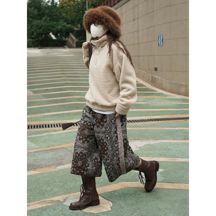 Women's Cozy Sherpa Half-Zip Pullover with Stand-Up Collar Mune Fashion
