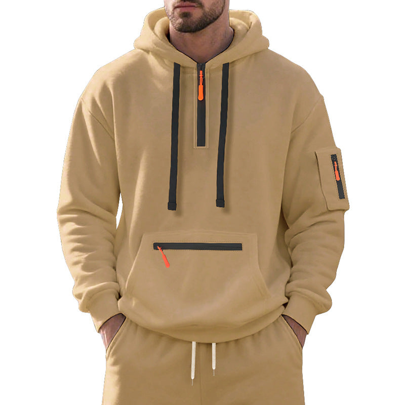 Men's half-zip hoodie with sealed zippers, kangaroo zip pocket, and arm pocket Mune Fashion