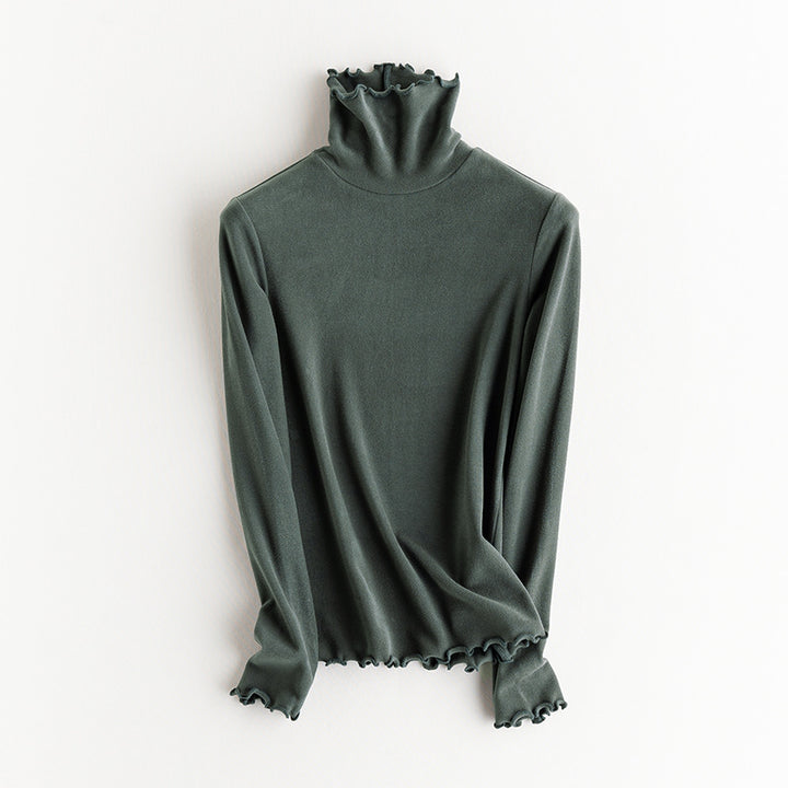 Ladies Fine Long Sleeve Shirt with Stand-up Collar made of Stretch Jersey, Body-hugging Silhouette Mune Fashion