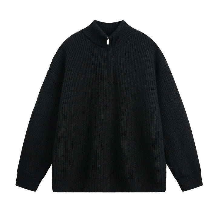Unisex Oversized Chunky Knit Sweater with Half Zipper and Stand-Up Collar Mune Fashion