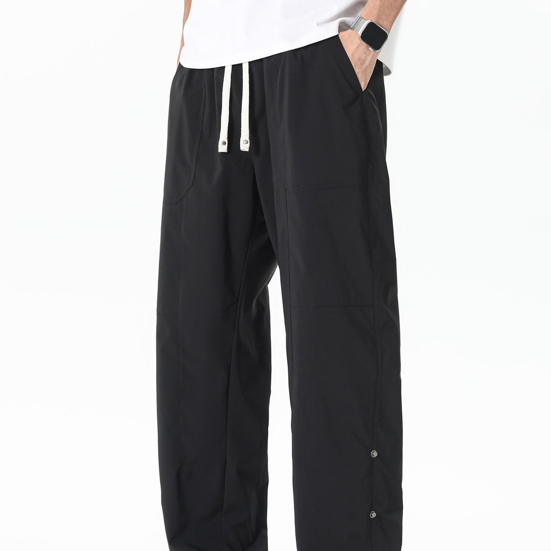 Men's Loose-Fit Cargo Pants with Drawstring Waist, Patch Pockets & Snap Hem Mune Fashion