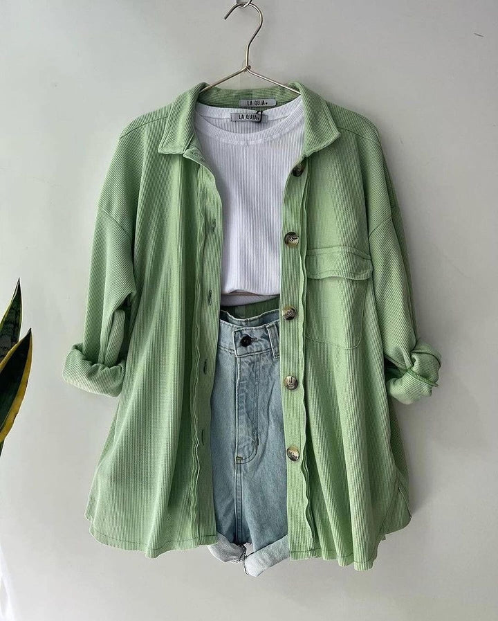 Women's Oversized Cord Shirt Jacket made of Wide Corduroy with Chest Pocket and Wooden Buttons Mune Fashion