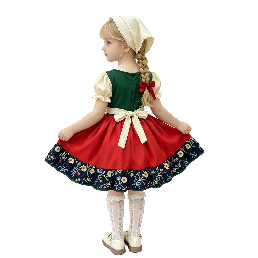 Women's traditional children's dirndl with embroidered skirt and lace apron Mune Fashion