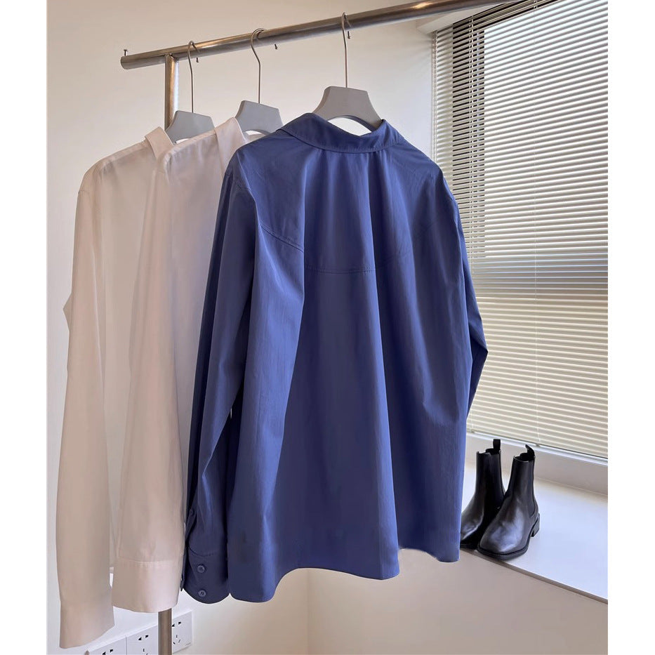 Women Classic Shirt Blouse with Wide Collar Mune Fashion