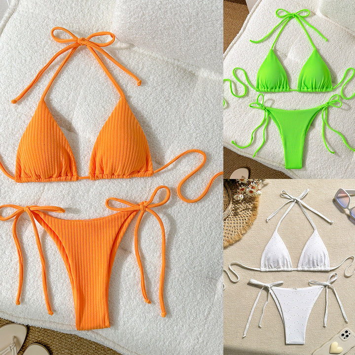 Women's triangle bikini with elastic tying bands and ribbed look Mune Fashion
