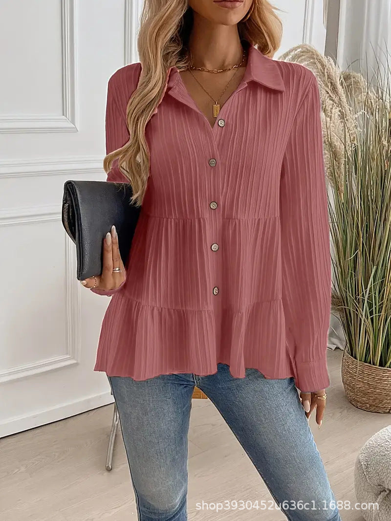 Women's Layered Shirt Blouse Tunic with Collar and Button Placket Mune Fashion