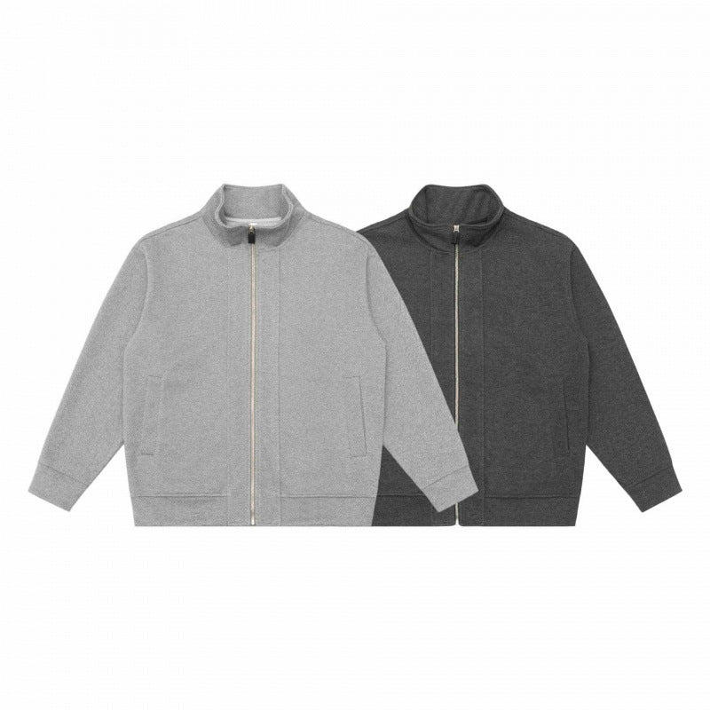 Unisex Boxy-Fleece-Zip Jacket with Stand-Up Collar and Inseam Pockets Mune Fashion