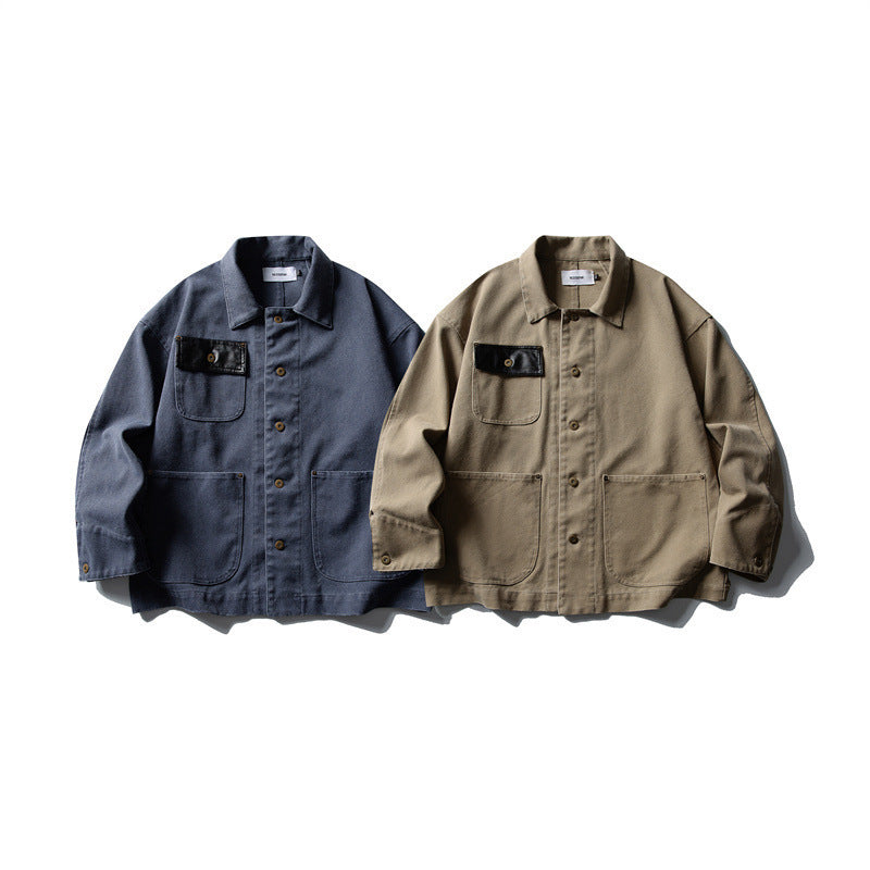 Unisex Boxy-Canvas-Worker-overshirt jacket with leather patch and patch pockets Mune Fashion