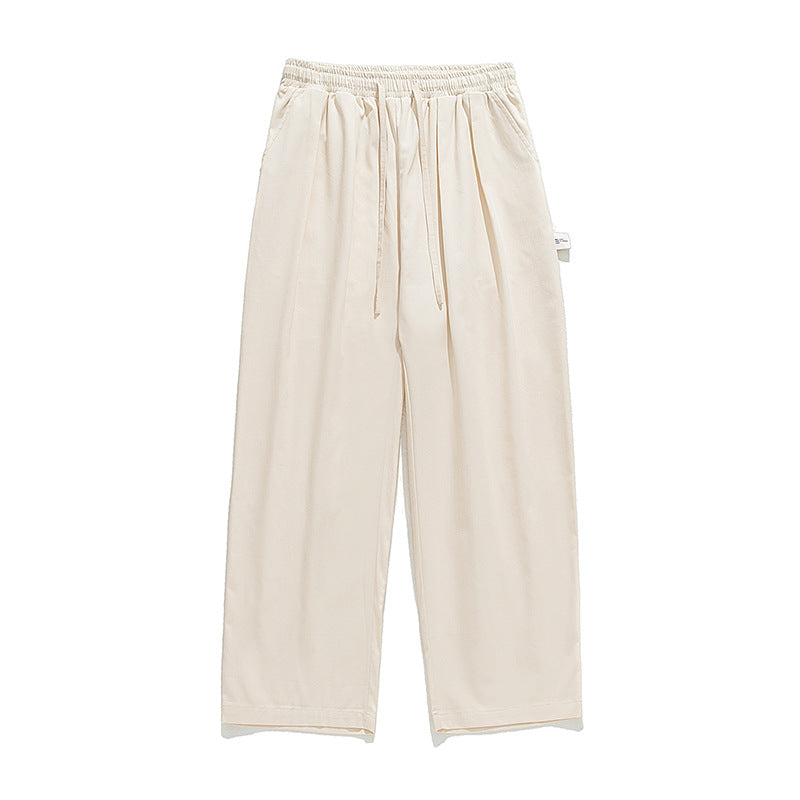 Unisex Wide Casual Pants with Pleats, Elastic Drawstring Waistband and Straight Leg Mune Fashion