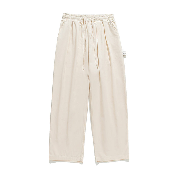 Unisex Wide Casual Pants with Pleats, Elastic Drawstring Waistband and Straight Leg Mune Fashion