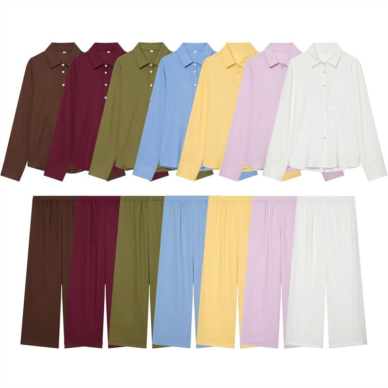 Women's Wide Palazzo Trousers with Elastic Waistband and Flowing Linen Mix Mune Fashion