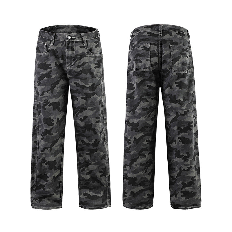Men's Relaxed-Fit Camouflage Denim Pants with Extra Wide Leg Mune Fashion