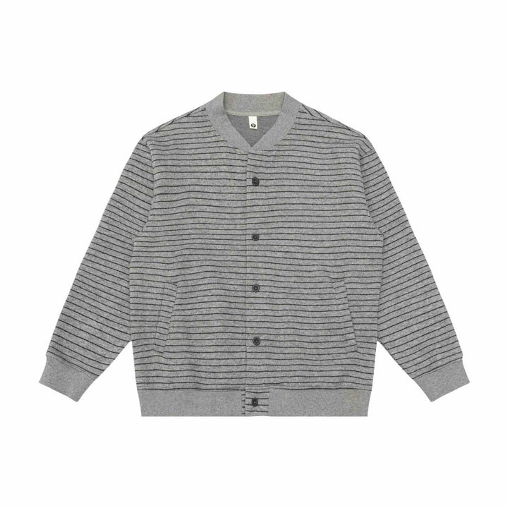 Men Striped Knit Cardigan Jacket with V-Neck and Ribbed Cuffs Mune Fashion
