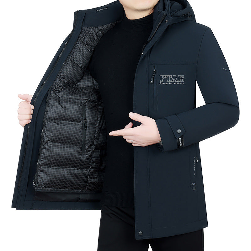 Men's modern water-repellent long parka with hood and lightweight thermal insulation Mune Fashion