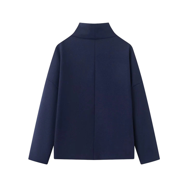 Women nan kastiger short coat with high stand-up collar double button and concealed button placket Mune Fashion