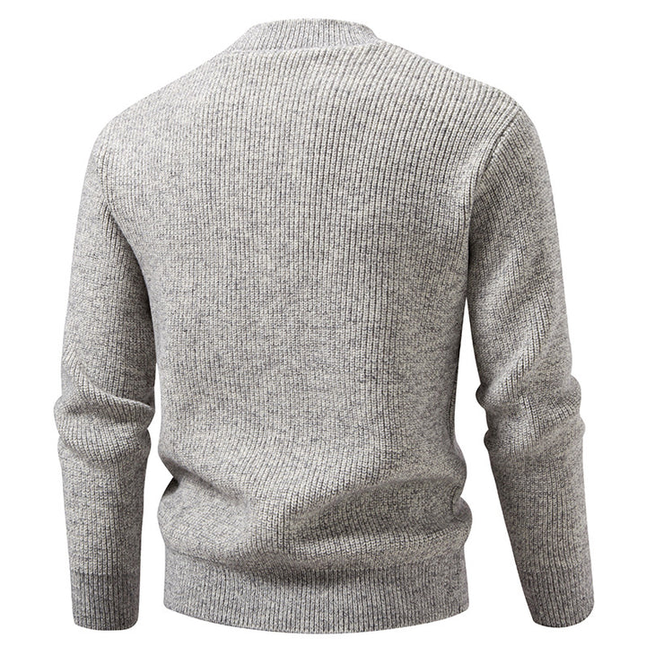Men's fine knit henley pullover with short stand-up collar, button placket and ribbed cuffs Mune Fashion