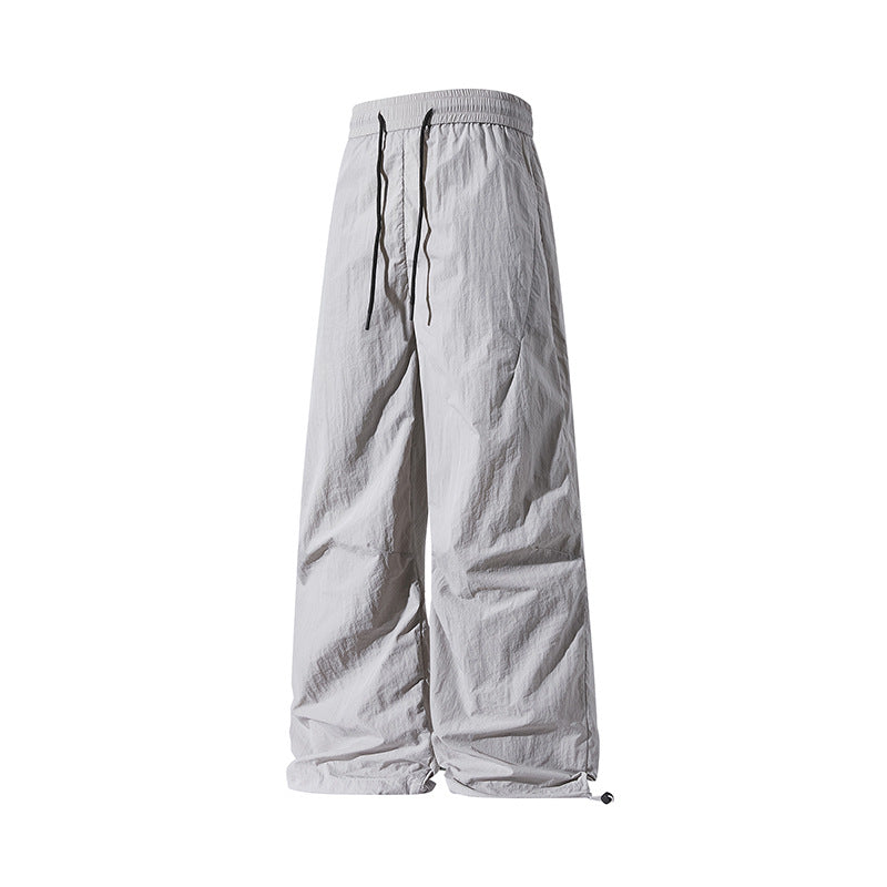 Unisex Wide Technical Nylon Pants with Drawstring and Adjustable Hem Mune Fashion