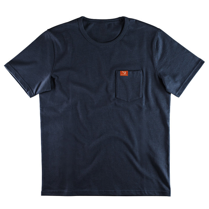 Men's single jersey short-sleeve shirt with patch chest pocket, reinforced seams, and round neckline Mune Fashion