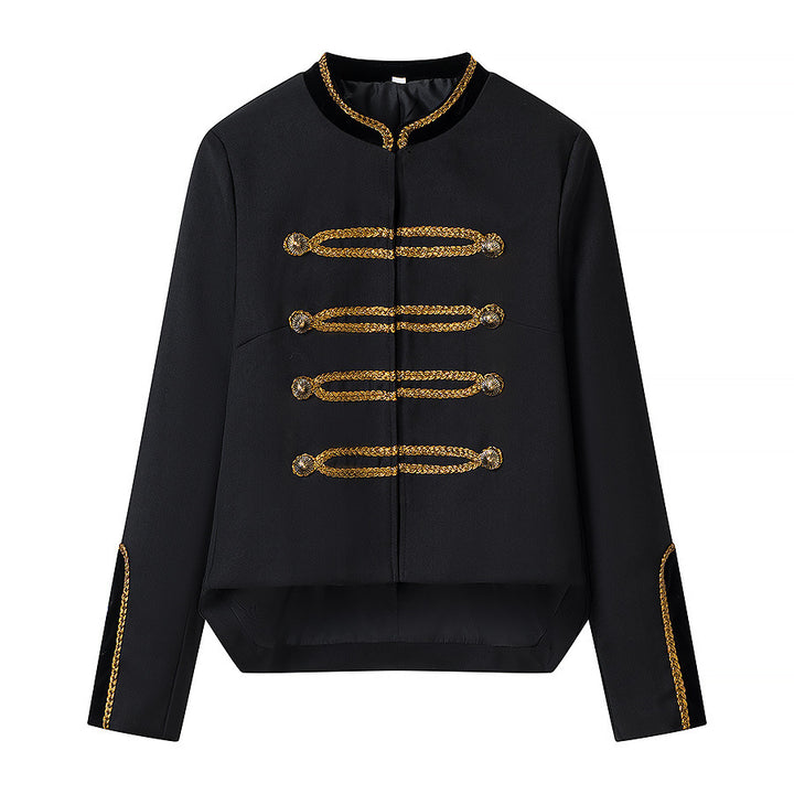Women's military-inspired short jacket with gold decorative trimmings Mune Fashion