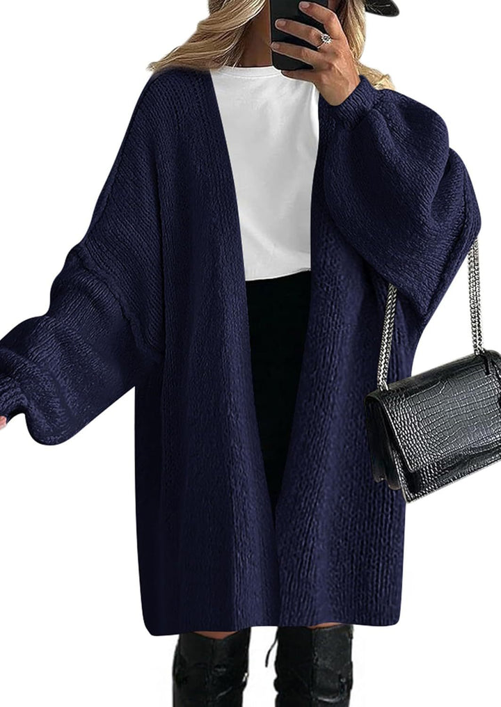 Women's Oversized Knit Cardigan with Wide Balloon Sleeves and Open Front Mune Fashion