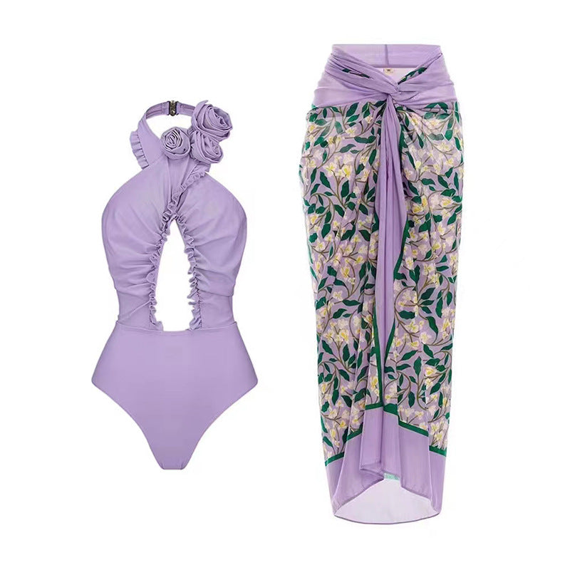 Women's swimsuit with floral wrap skirt Mune Fashion