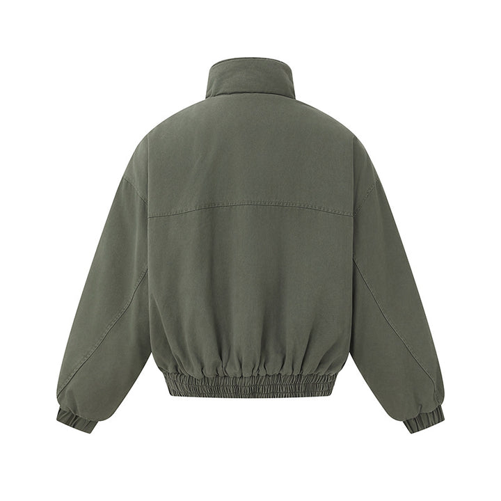 Unisex Boxy-Canvas-Bomber Jacket with High Stand-Up Collar, Diagonal Seam Design and Elastic Hem Mune Fashion