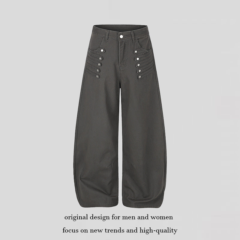 Women High-Cut Palazzo Pants with Wide Balloon Leg and Decorative Button Placket Mune Fashion