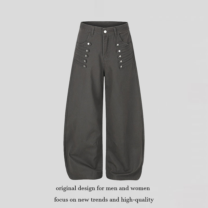 Women High-Cut Palazzo Pants with Wide Balloon Leg and Decorative Button Placket Mune Fashion