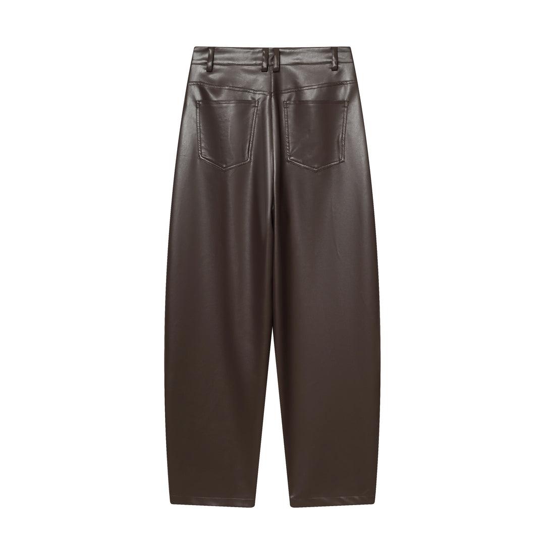 Women's wide Highwaist Cropped Leather Pants with Five-Pocket and straight leg Mune Fashion