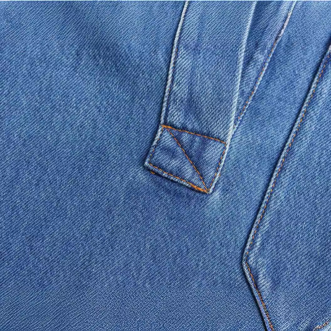 Women's oversized jeans pullover with open V-neck, large chest pocket, and boxy fit Mune Fashion