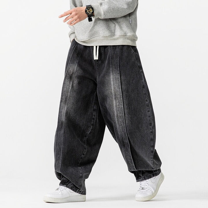 Men's extra-wide jeans in balloon cut with drawstring waistband and longitudinal stitching Mune Fashion
