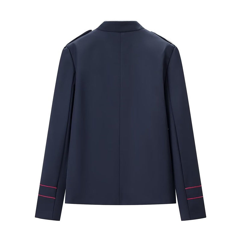 Women’s military-inspired parade jacket with stand-up collar and decorative button placket Mune Fashion