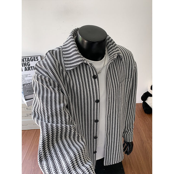 Men's Textured Overshirt-Jacket made of Knit with Kent Collar Mune Fashion