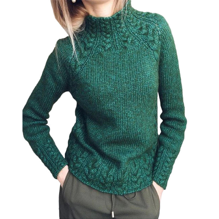 Women's chunky-knit cable-pattern sweater with stand-up collar and tailored fit Mune Fashion