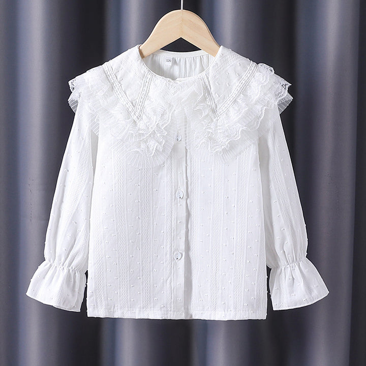Girl's blouse with voluminous ruffled collar and fine embroidery Mune Fashion
