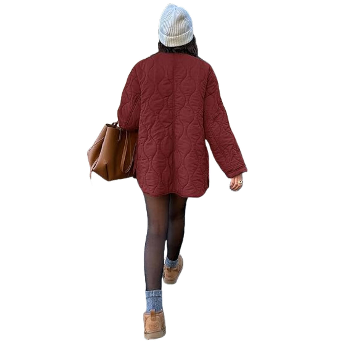 Women's quilted jacket in oversized design with curved quilting and side slit Mune Fashion