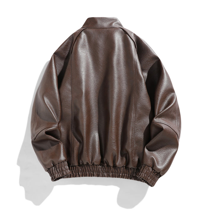 Men's urban faux leather bomber jacket with high stand-up collar and tailored ribbed waistband Mune Fashion