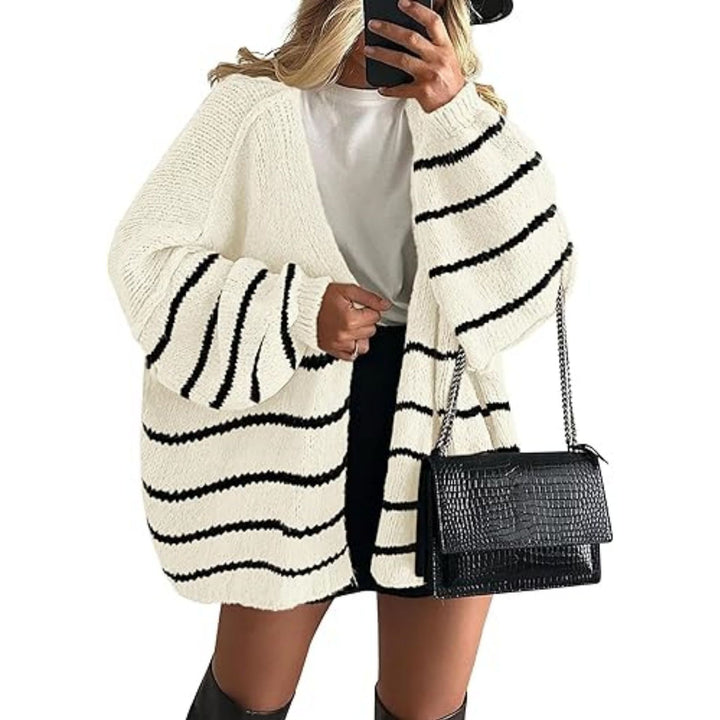 Women's Oversized Knit Cardigan with Balloon Sleeves and Open Front Mune Fashion