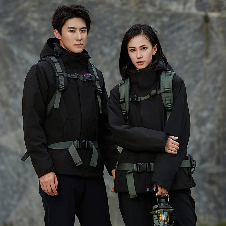 Unisex two-layer water-repellent outdoor jacket with hood and color block design Mune Fashion