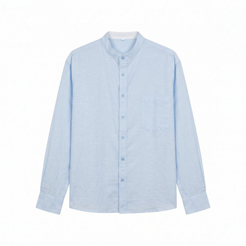Men's Lightweight Cotton Oxford Shirt with Stand Collar and Chest Pocket Mune Fashion