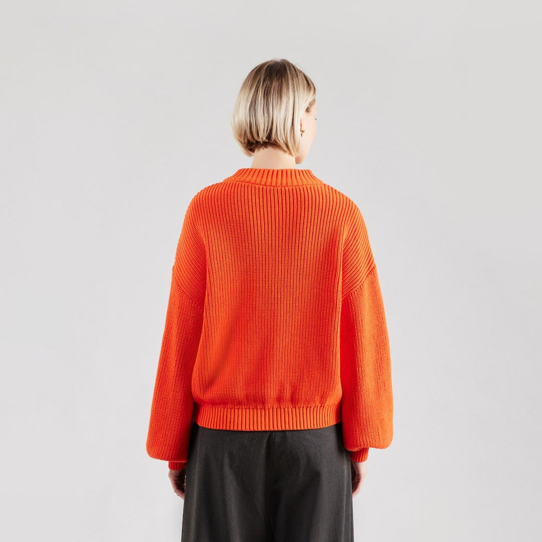 Women Chunky Knit Cropped Cardigan with Dropped Shoulder & Wide Ribbed Cuffs Mune Fashion