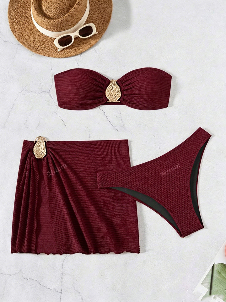 Women's bandeau bikini set with decorative wrap skirt Mune Fashion