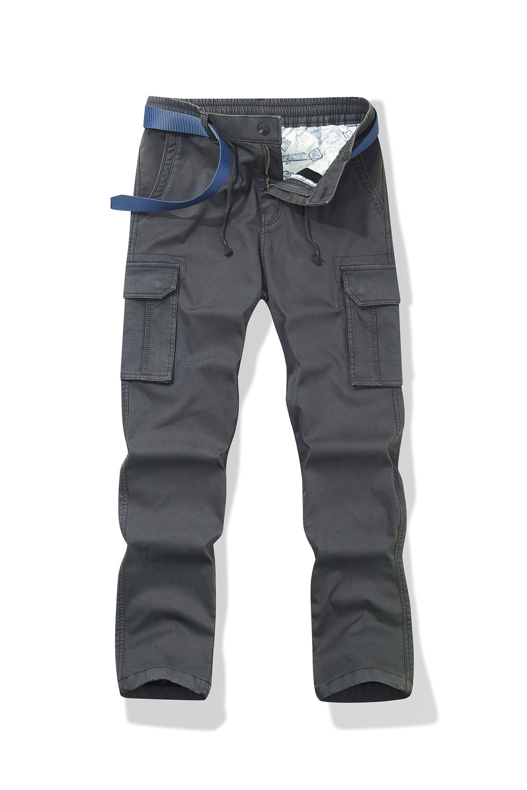 Men's Slim-Fit Utility Cargo Pants with Elastic Waistband, Drawstring and Integrated Web Belt Mune Fashion