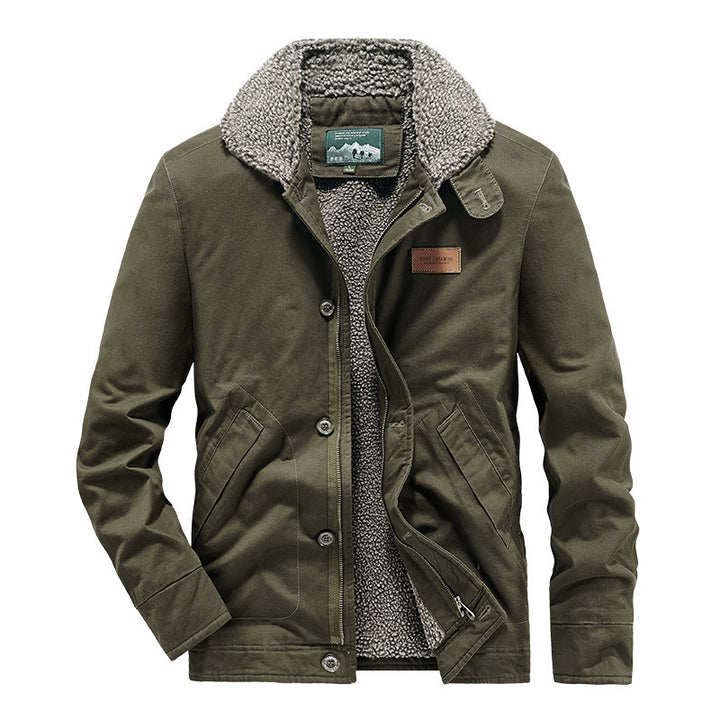 Men's Canvas Jacket with Full Sherpa Lining and Shirt Collar Mune Fashion