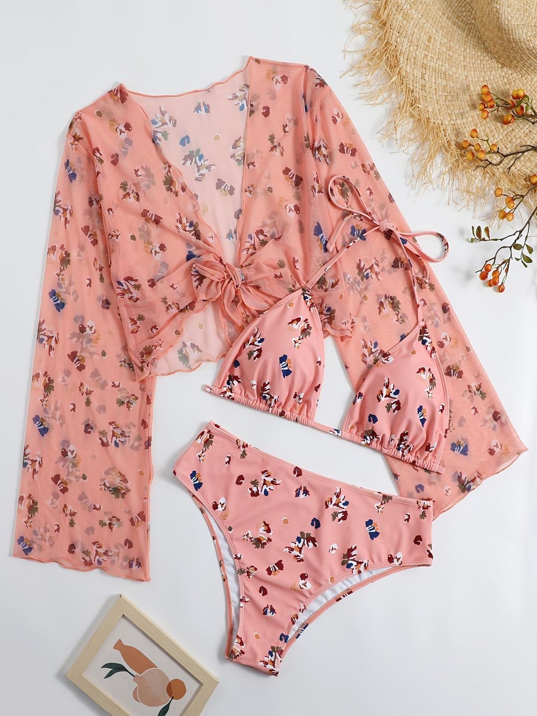 Women transparent beach top with colorful bikini Mune Fashion