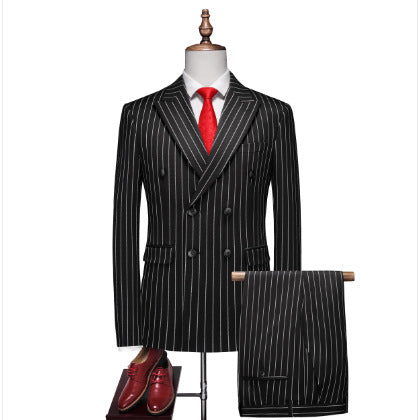Men's double-breasted pinstripe suit with slim fit blazer and pleated trousers Mune Fashion