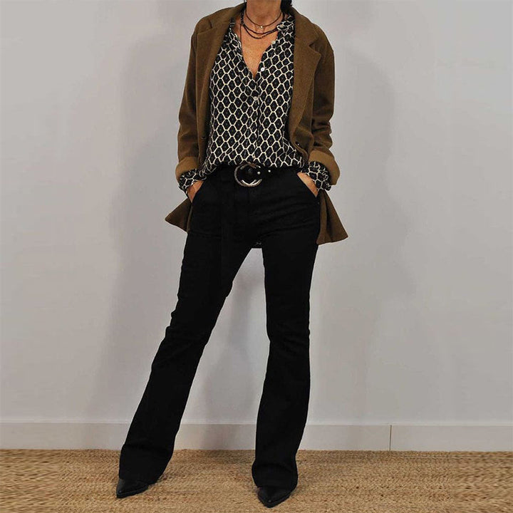 Women Loose Fit Viscose Blend Blouse with V-Neck, Button Placket and Balloon Sleeves Mune Fashion