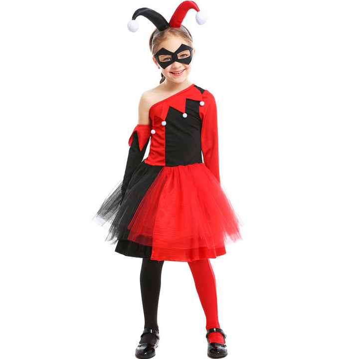 Girl Joker Costume with Tulle Skirt and Masked Accessories Mune Fashion