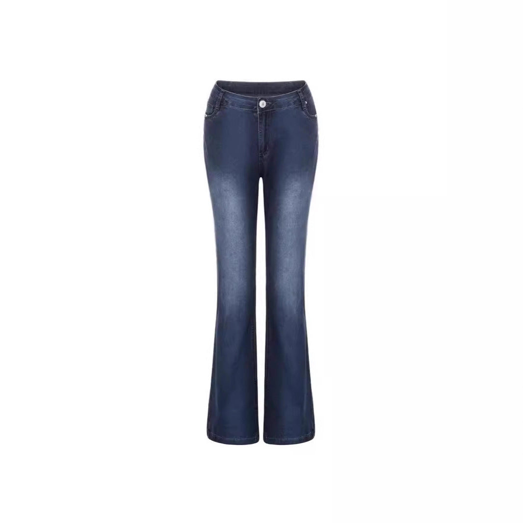 Ladies elegant bootcut jeans with a high waistband and subtle wash